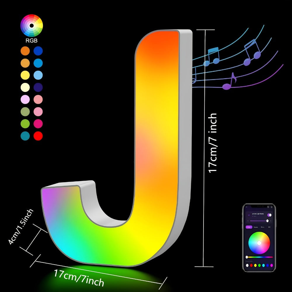 LED Letter Lights Music Sync - Colorful Flashing Marquee Alphabet Lights for Room Decor, Party, Bedroom, Festival & Camping, Numbers 0-9 & A-Z & Symbols Available, Night Light Wall Decoration