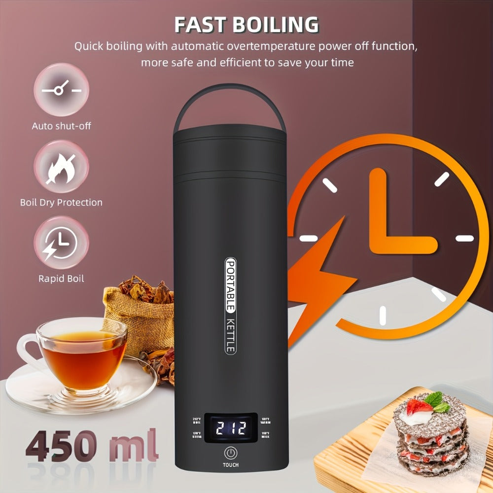 Travel Electric Kettle Mini Portable 304 Stainless Steel 4 Temperature Settings Auto Shut-Off Boil-Dry Protection BPA-Free Water Boiler for Tea Coffee White Black Pink