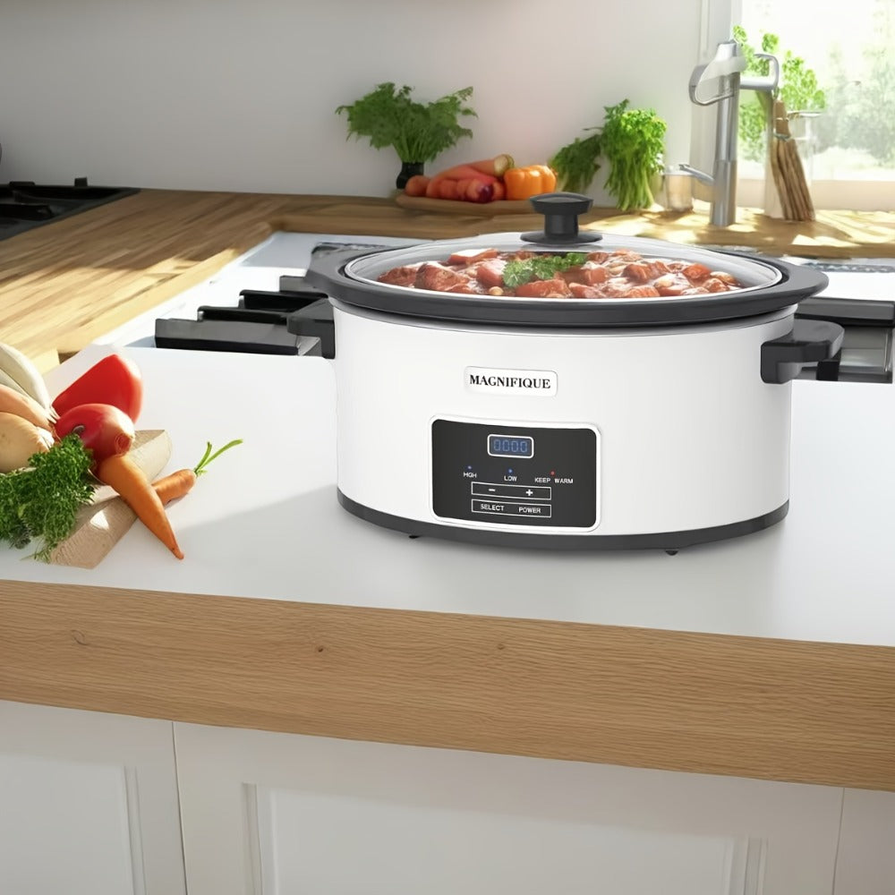 Digital Slow Cooker 6 & 7 Quart Programmable with Non-stick Ceramic Bowl, Countdown Timer & Keep Warm ¨C Oval Glass Lid Crock Pot for Family Meals Soups Stews Holiday Cooking