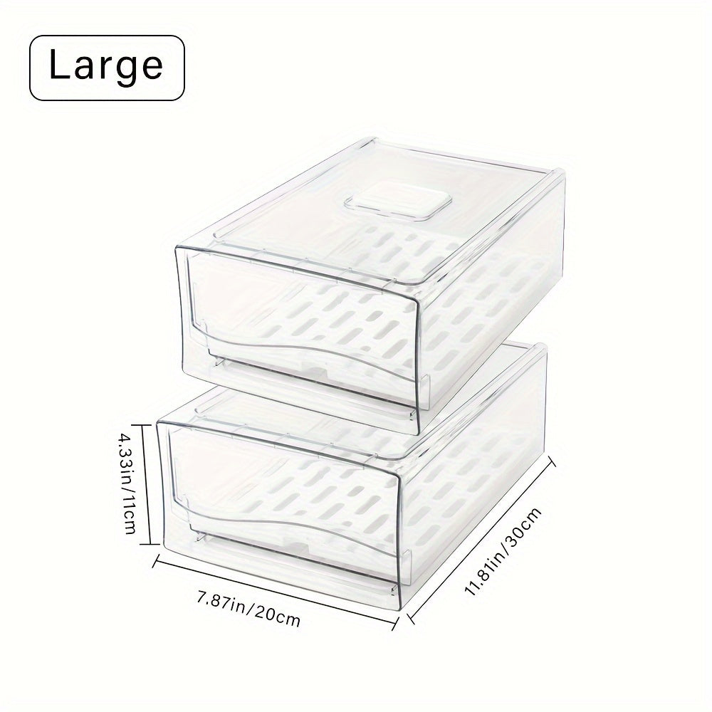 Stackable Fridge Organizer Bins with Drain Board 2 Pack, BPA-Free Refrigerator Drawer Organizer for Produce Fruit Vegetable, Reusable Food Storage Containers for Kitchen