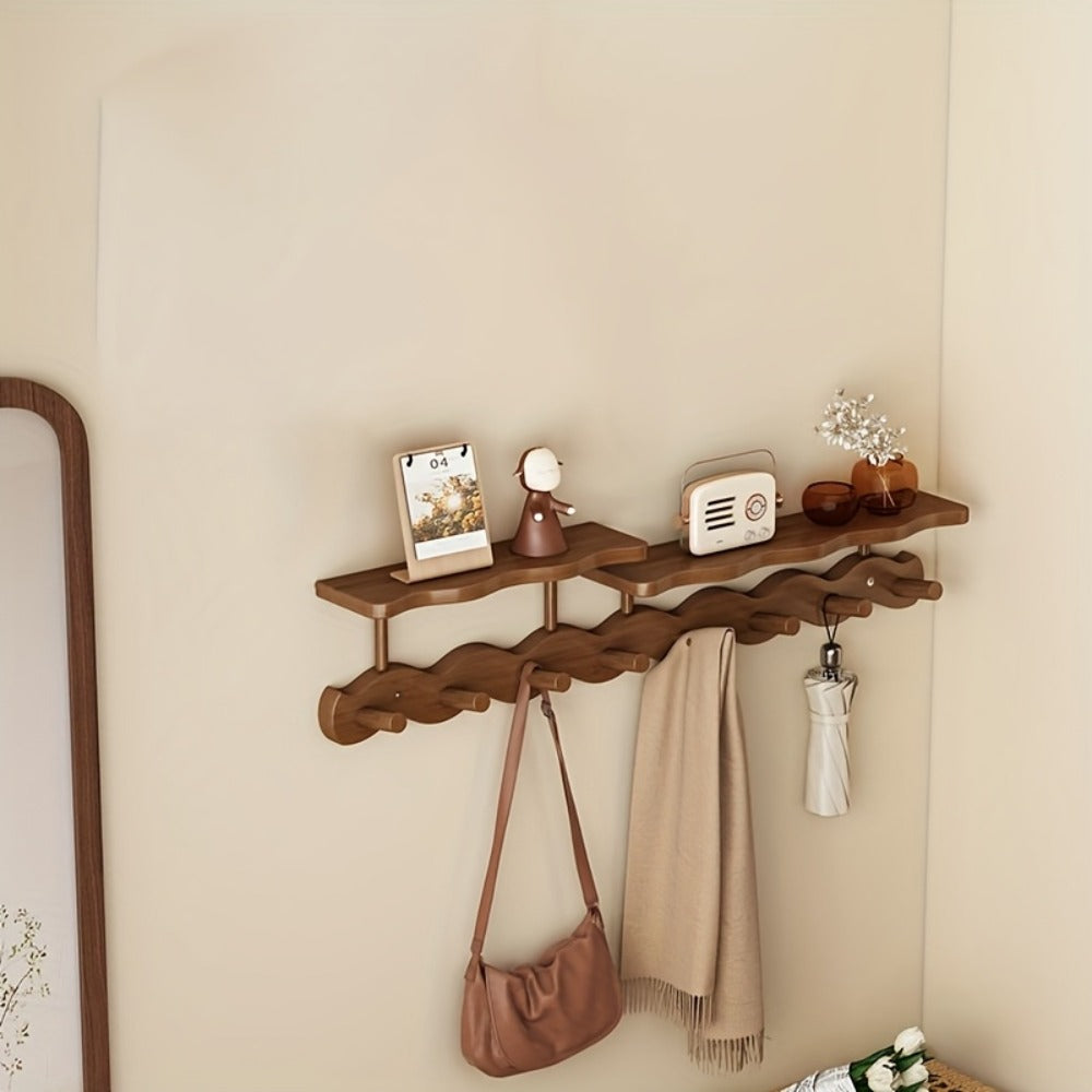 Wall Mounted Coat Rack Wooden Hook Rail with 4 or 8 Hooks Entryway Organizer for Coats Hats Bags Keys Decorative Wood Wall Hook Strip