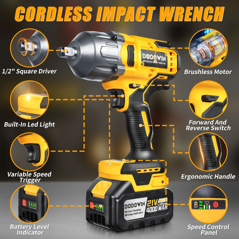 High Torque Impact Wrench Kit 320NM / 1000NM Brushless Cordless ¨C 21V with 2.0AH / 4.0AH Batteries, Quick Charger, 6 Sockets & Full Accessories, Electric Impact Gun for Car Repair, Auto Mechanic & Home Use