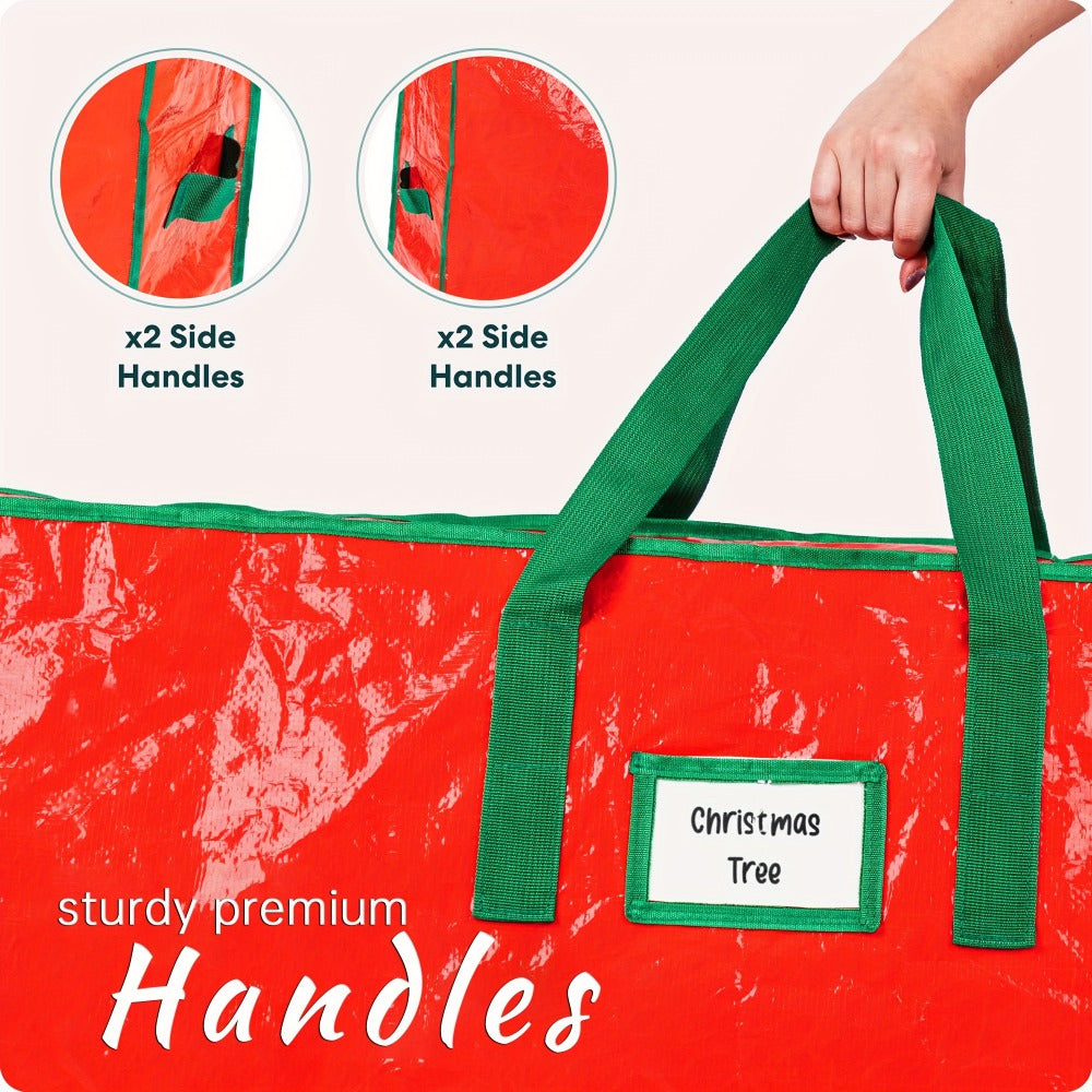 Christmas Tree Storage Bag 7.5ft ¨C Heavy Duty Extra Large Artificial Xmas Tree Bag with Reinforced Handles, Dual Zippers & Wide Opening for Easy Storage, Red