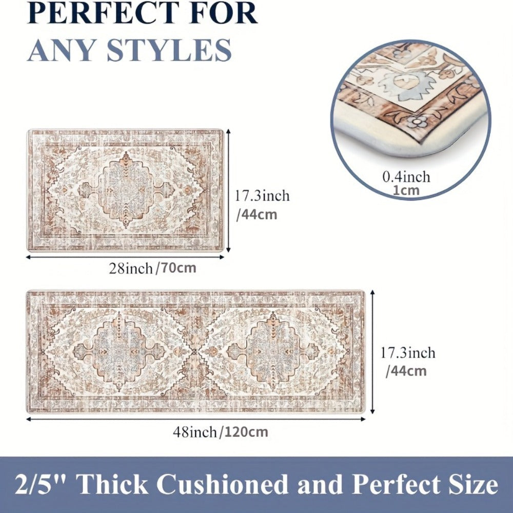 Anti Fatigue Kitchen Mat Set of 2 Non-Slip Cushioned Kitchen Rugs Boho Distressed Runner for Sink Laundry Office Standing Mat