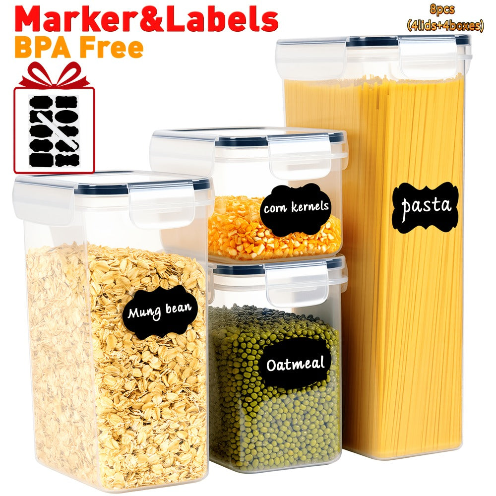 Airtight Food Storage Containers with Lids, BPA Free Leakproof Stackable Kitchen Organizer Set for Grain Nuts Cereal Pasta Dog Cat Food, with Labels & Marker