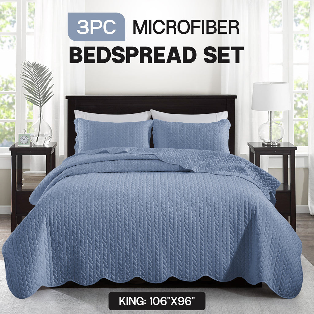 Bedspread Set 3-Piece Microfiber Floral Coverlet with Pillow Shams - Soft Breathable Lightweight All-Season Bed Cover for Queen King Twin California King