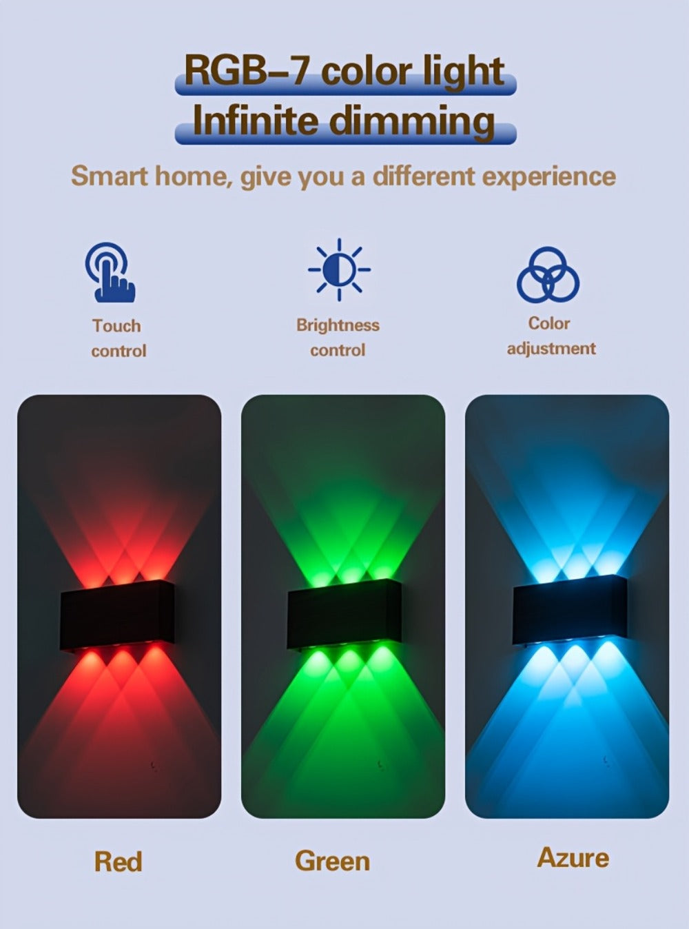 RGB Wall Light 2 Pack Battery Powered - Seven Color Gradient Dimming Night Light with Touch Switch | Festive Atmosphere Lamp for Bedroom, Hallway & Living Room Decoration