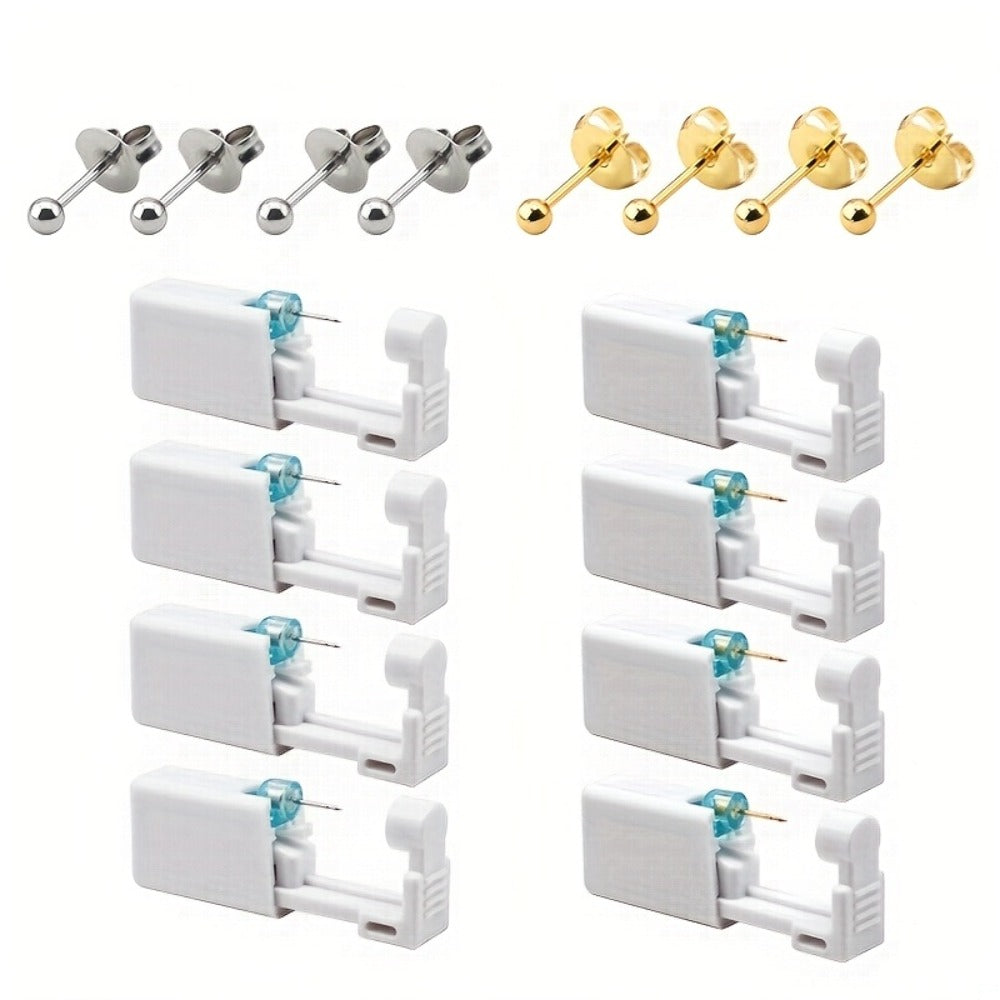Ear Piercing Kit ¨C 8 PCS Disposable Self Piercing Gun with 316 Stainless Steel Earrings, Safe & Easy Home Ear Piercing Tool for Family & Party Use