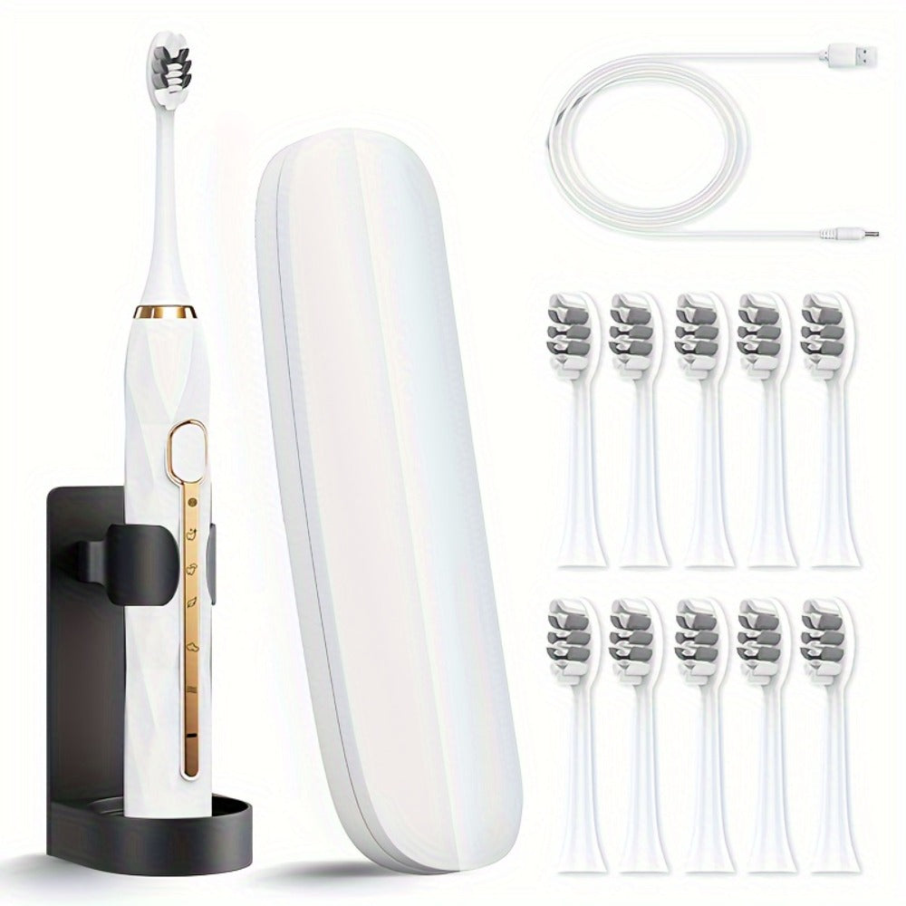 Sonic Electric Toothbrush IPX8 Waterproof USB Rechargeable with 10 Replacement Heads, Intelligent Timer, Travel Case & Charging Base ¨C 5 Colors for Men & Women