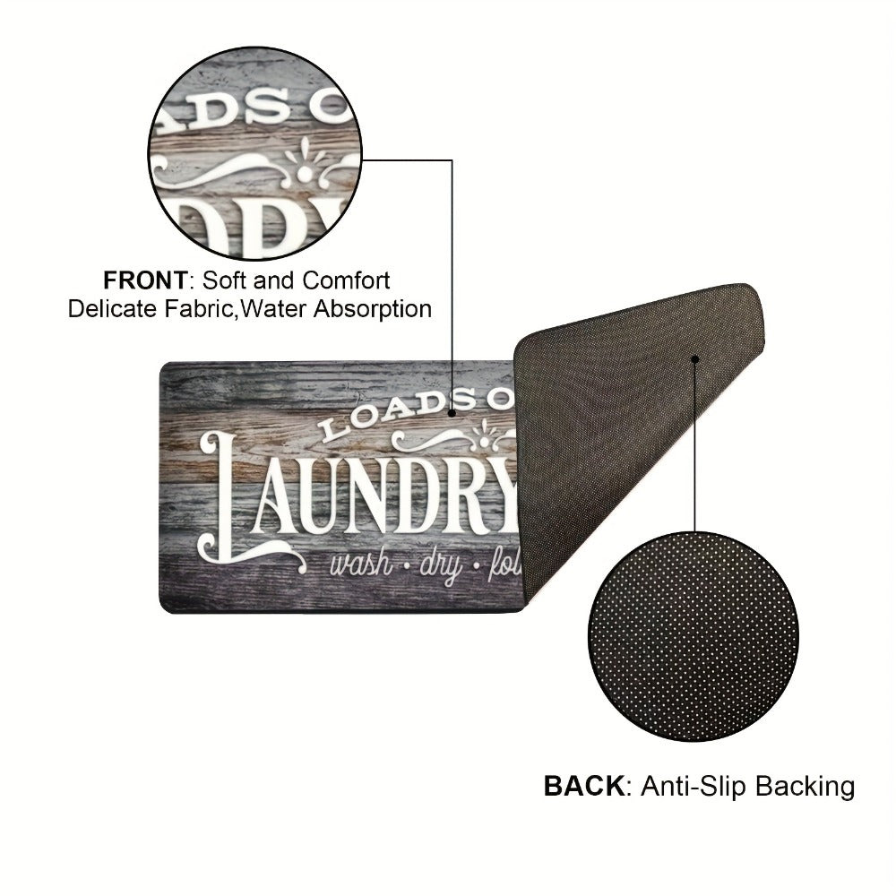 Non-Slip Laundry Room Mat Wood Grain Design - Heavy Duty Washable Rubber Backing Carpet | Rustic Dark Brown & Gray Kitchen Bathroom Rug | Durable Easy Clean Home Floor Mat in 2 Sizes