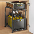2-Tier Pull Out Cabinet Organizer No Drill Slide Out Shelf Kitchen Pantry Storage Roll Out Drawer Black