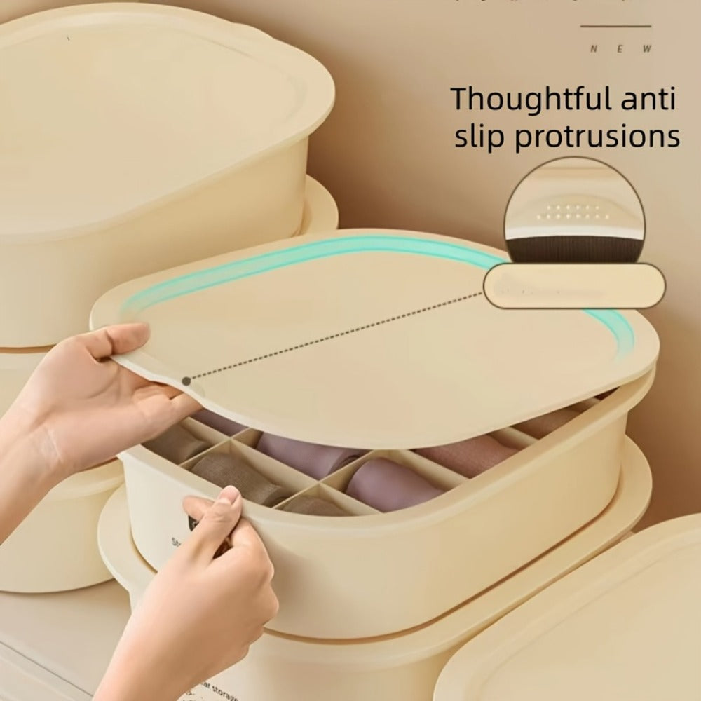 Drawer Organizer for Underwear Socks 3 Pack Closet Divider Storage Box Foldable Wardrobe Organizer Bins for Bras Ties Scarves Bedroom Dresser Dorm Beige