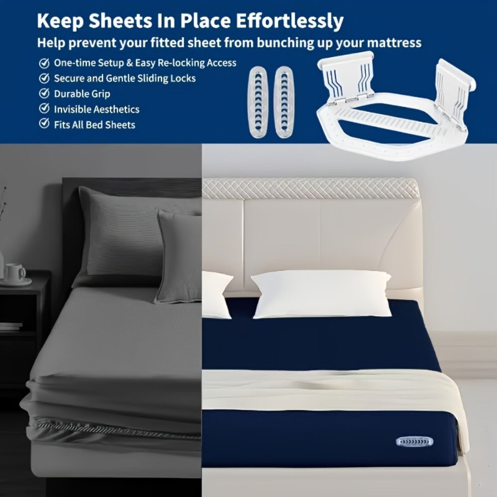 Bed Sheet Holder Straps ¨C Heavy-Duty Mattress Sheet Grippers, No More Loose Bedding, Universal Fit for All Mattress Depths & Sheet Styles, Easy One-Time Installation, White & Gray