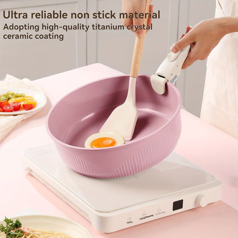 Nonstick Cookware Set 5/7/24 Piece Induction Ready with Detachable Handles ¨C Stackable Pots & Pans Set Includes Skillet Frying Pan Soup Pot Steak Pan for Home RV Kitchen, Multiple Colors