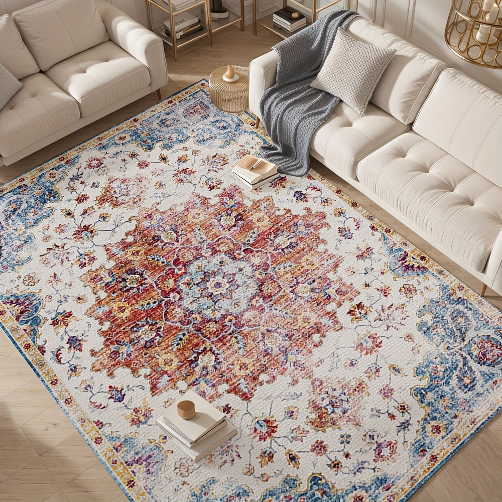 Vintage Persian Area Rug Machine Washable Non-Slip Non-Shedding Floral Indoor Carpet for Living Room Bedroom in Multiple Colors and Sizes