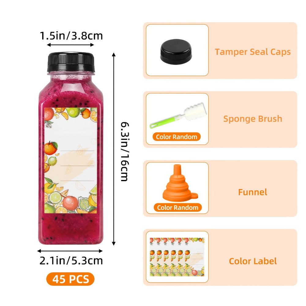 Reusable Juice Bottles 55pcs 12oz Bulk Clear Plastic Bottles with Caps Labels Funnel & Brush - BPA-Free Leak-Proof Containers for Juicing Smoothies Milkshakes Iced Coffee Meal Prep & Catering