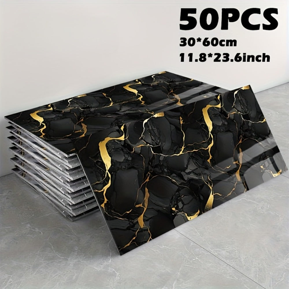 Peel and Stick Marble Tile Stickers ¨C Self Adhesive Foam Wall Tiles for Bathroom Kitchen Office Bohemian Home Decor (50/100pcs, White/Gray/Black/Blue Gold)