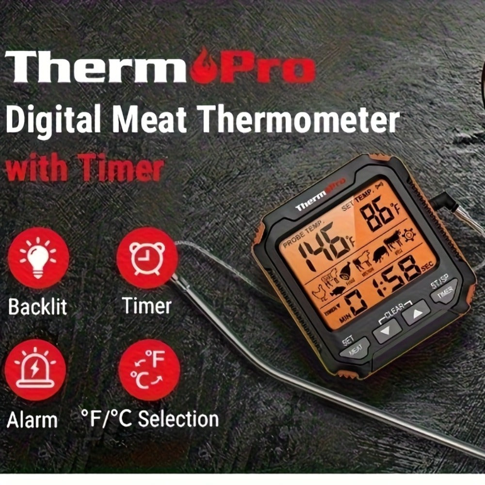 Digital Meat Thermometer with Probe Backlit Display Temp Alert for BBQ Smoker Oven Cooking - 6 Meat Presets 3 Doneness Levels Wide Range 14¡ãF to 572¡ãF Countdown Timer Kitchen Cooking Thermometer