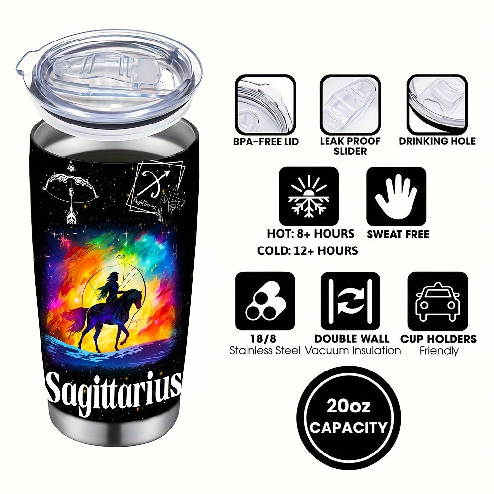 Zodiac Sign Insulated Tumbler 20oz Stainless Steel Travel Cup with Lid & Straw Hot Cold Drinks Horoscope Coffee Mug Gift for Men Women Birthday Christmas