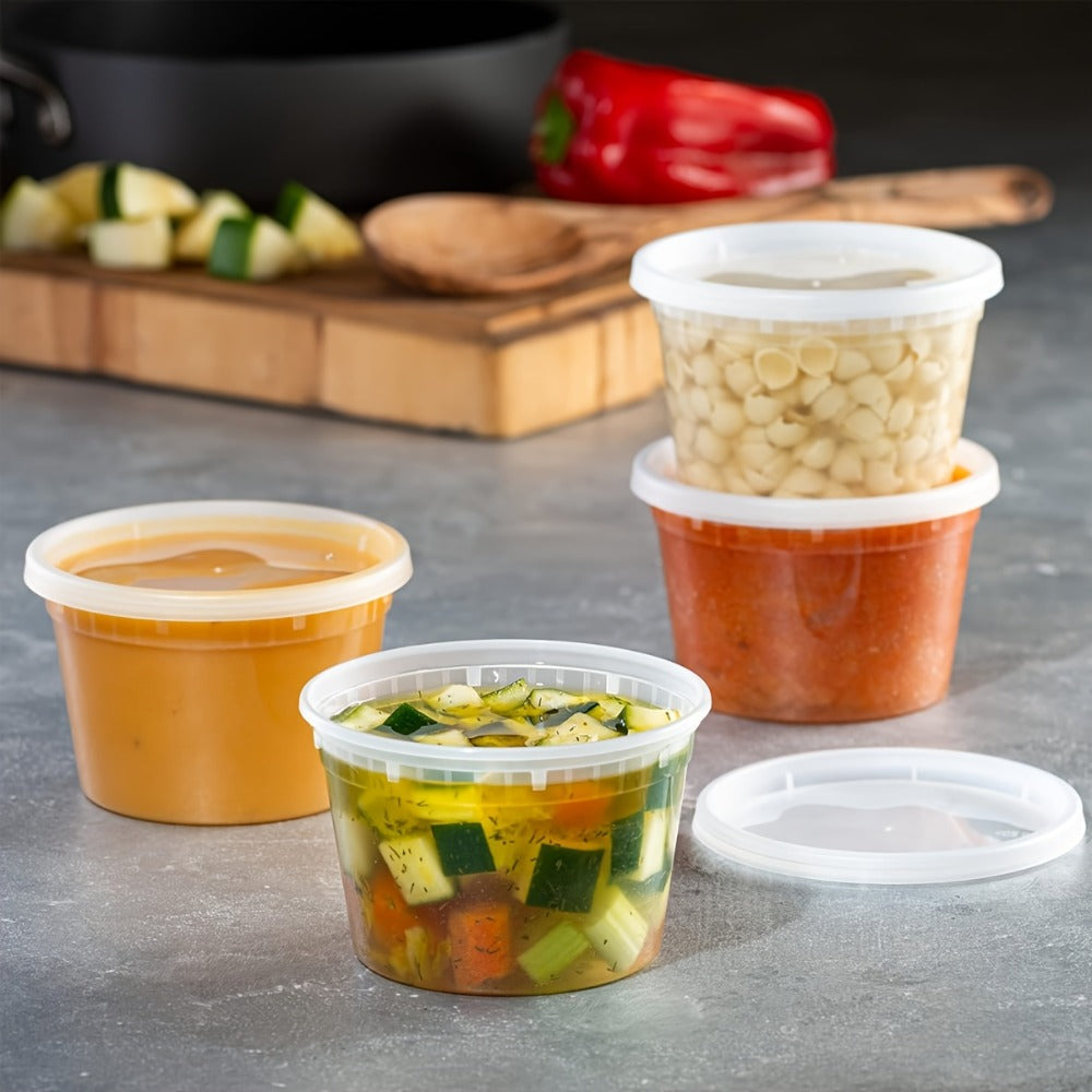 Deli Containers with Lids 24 Pack - 16oz Plastic Food Storage Containers, Stackable Meal Prep Containers, Microwave & Freezer Safe, Leakproof for Soup, Salad, Leftovers - Home & Restaurant Use
