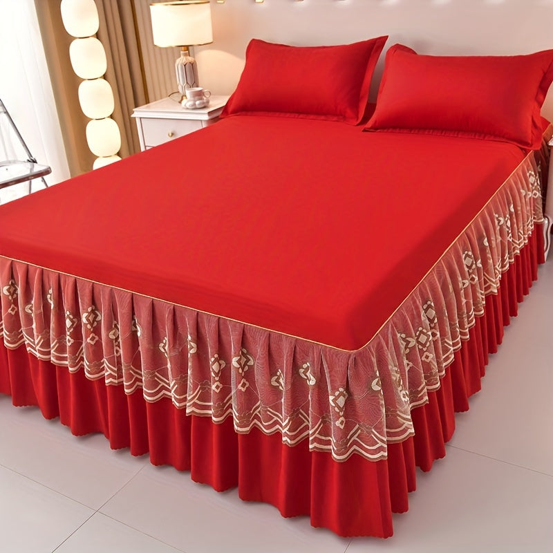 Macrame Lace Bed Skirt Set 3pcs ¨C Double Layer Non-Slip Bed Skirt with 2 Pillowcases All Seasons Twin Full Queen King