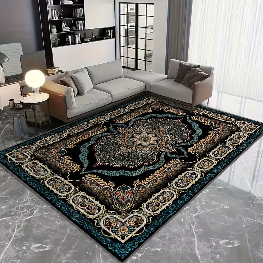 Bohemian Floral Area Rug Non-Slip Backing Machine Washable Velvet Floor Mat Shedding-Resistant 100% Polyester Soft Carpet for Living Room Bedroom Kitchen Office Modern Decorative Rug