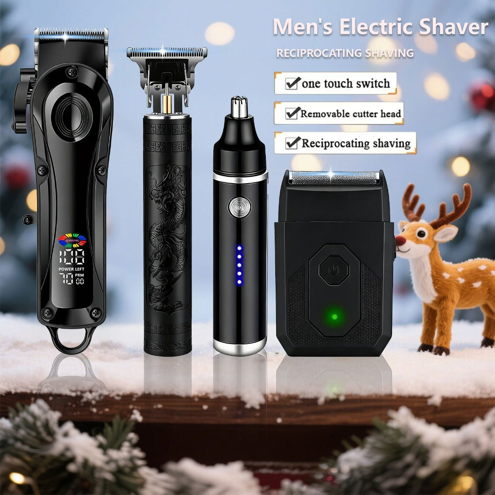 Electric Hair Clipper Set with LCD Screen - USB Rechargeable Hair Trimmer Kit with T-Blade, Guide Combs, Nose Hair Trimmer, Professional Grooming Kit for Men & Women, Home & Barber Shop Use