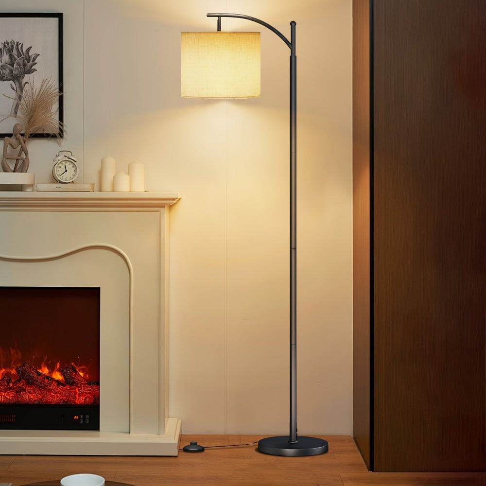 Floor Lamp for Living Room - Industrial Standing Lamp with 3 Color Temperatures, 9W LED Bulb & Beige Lampshade Included, Tall Reading Floor Lamp for Bedroom Office, Black
