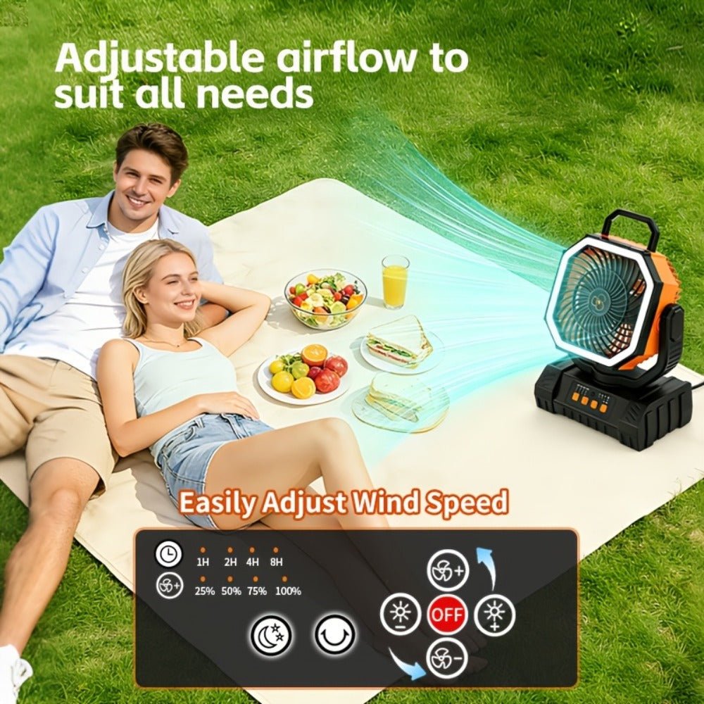Camping Fan 20000mAh with LED Lantern and Remote Control, 4-Speed 90¡ã Oscillation 1-8H Timer, 59-Hour Battery Life Power Bank Fan with Hook for Tent, Hiking, Outdoor and Indoor Use