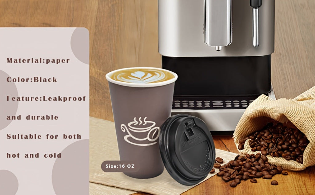 Disposable Paper Coffee Cups 50 Pack 16oz with Lids Sleeves Stirrers Hot Cold Beverage Cup for Coffee Tea Juice Home Office Cafe