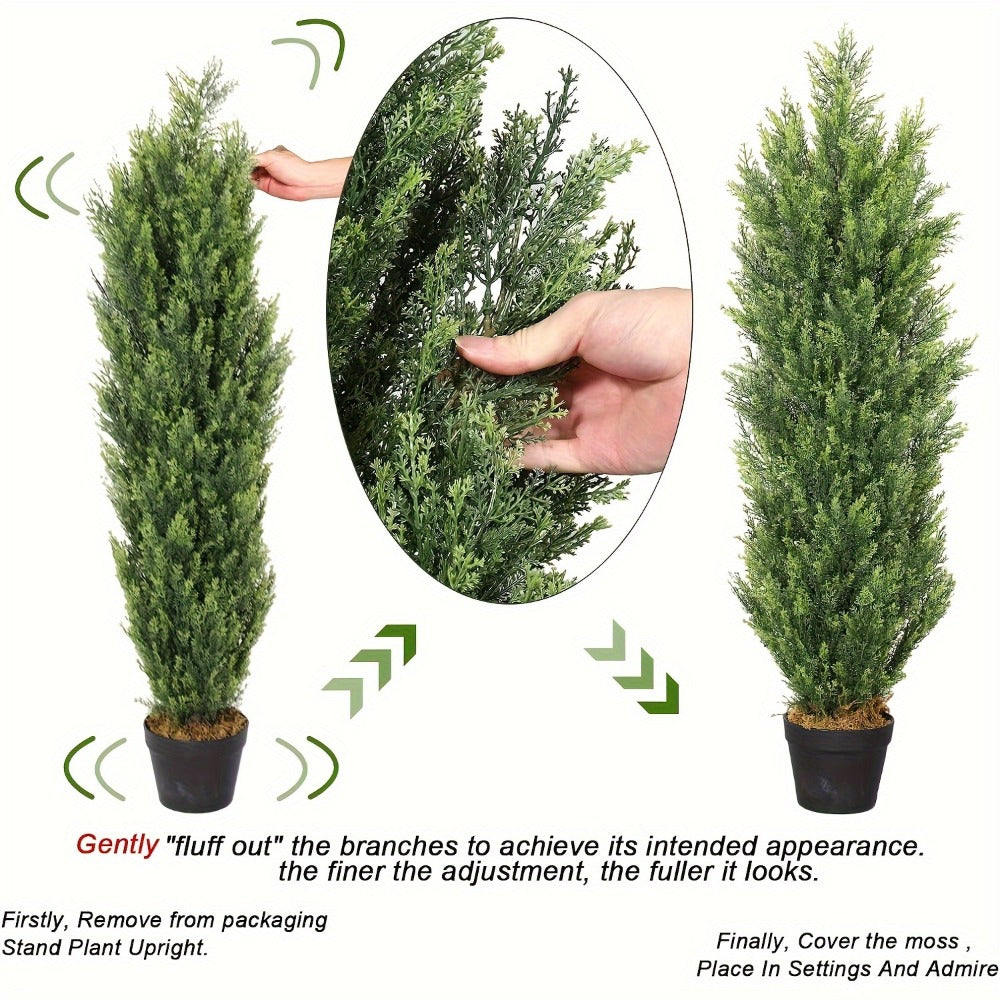 Artificial Cedar Topiary Trees 2 Pack UV Resistant Faux Greenery for Indoor Outdoor Patio Garden Office Entryway Decor 4FT 5FT 6FT