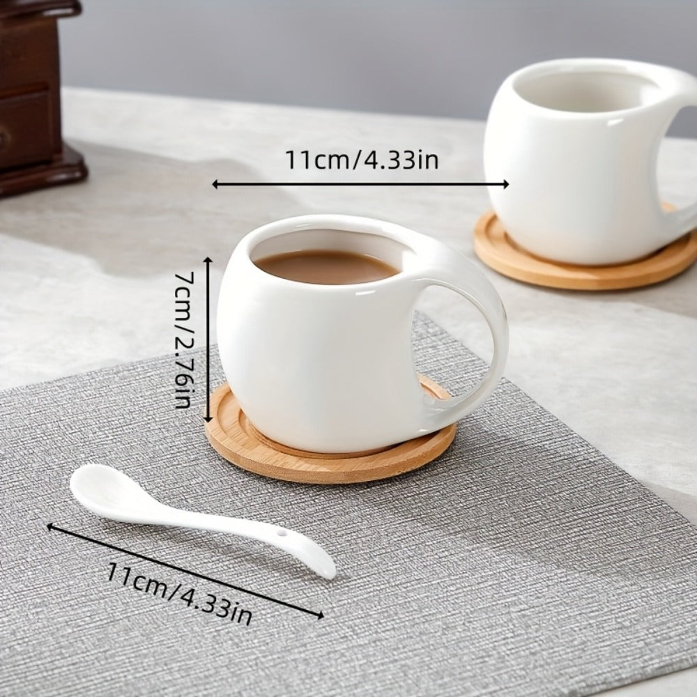 Ceramic Coffee Cup Set of 6 with Wooden Coasters & Cup Holder | 200ml Latte Cappuccino Espresso Tea Mugs | Home Office Caf¨¦ Gift Set