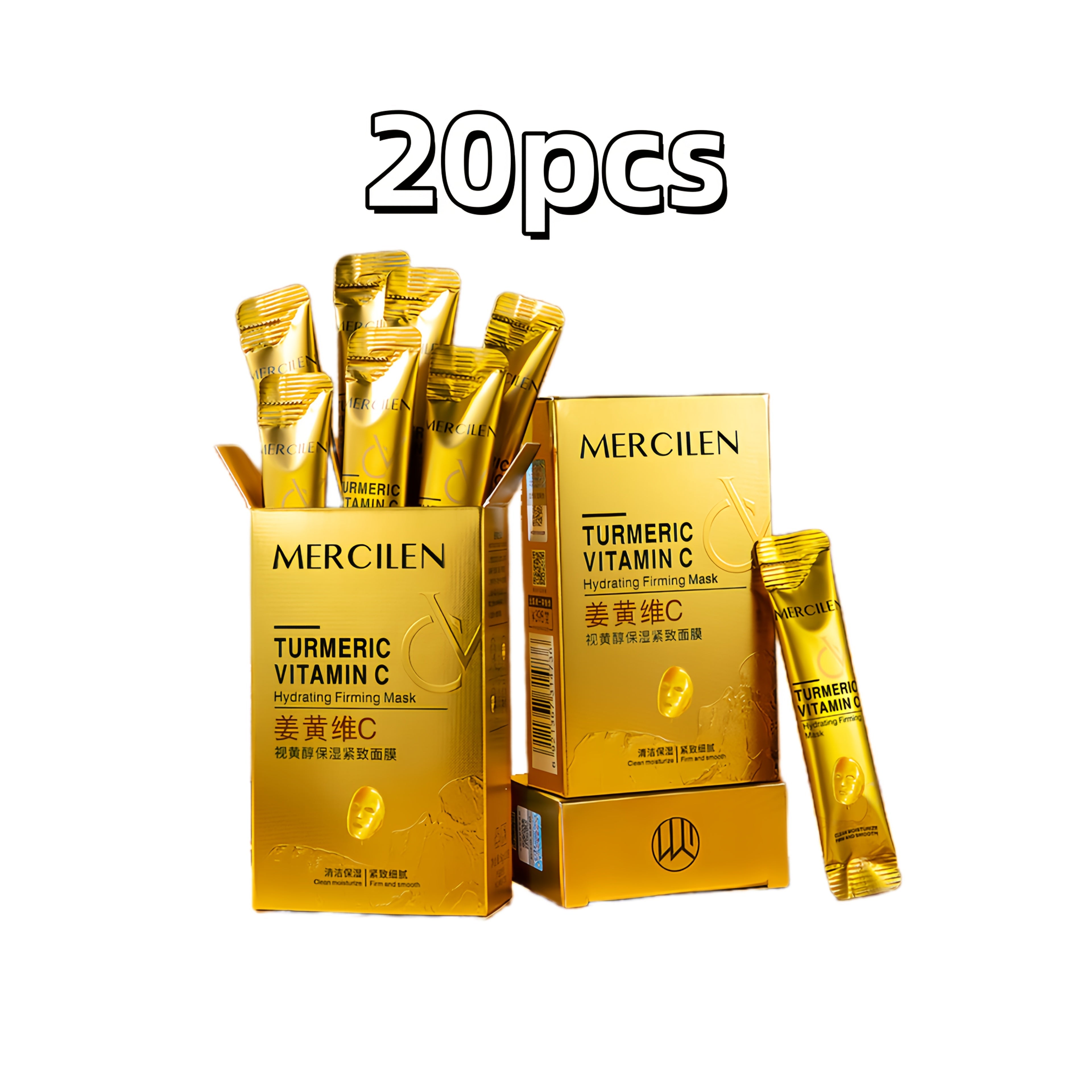 Turmeric Tear Off Facial Mask 20pcs - Deep Moisturizing Gel Face Mask, Brightening & Radiance Boosting, Non-Sticky Peel Off Mask for Daily Skin Care, Travel Size, Suitable for All Skin Types, Holiday Gift