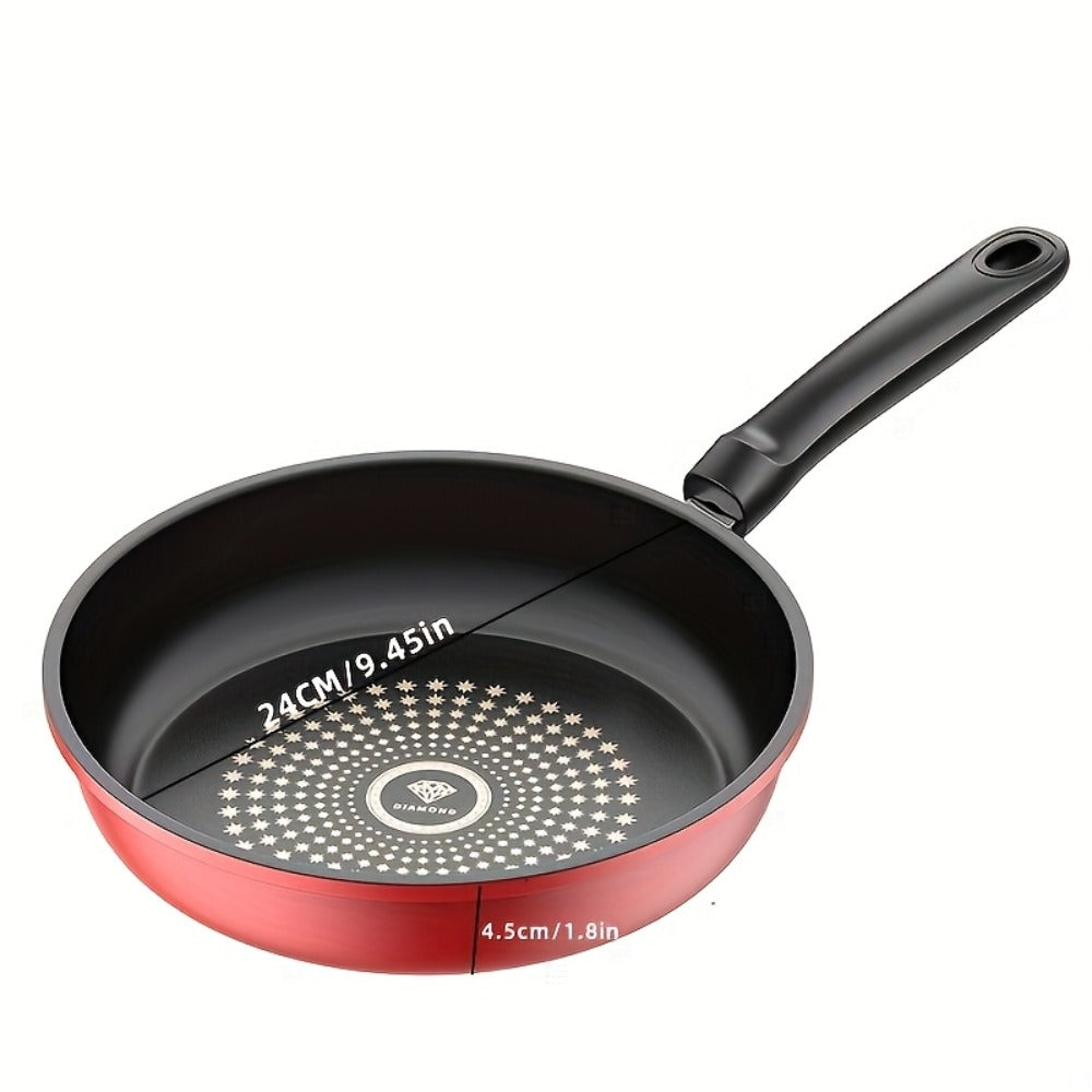 Cast Iron Frying Pan Non-Stick with Lid 9.45 Inch - Powder Coated Skillet Compatible with Induction Gas Electric Stove, Smoke-Reducing Healthy Cookware for Fried Eggs Steak Pancakes, Red Cast Iron Pan