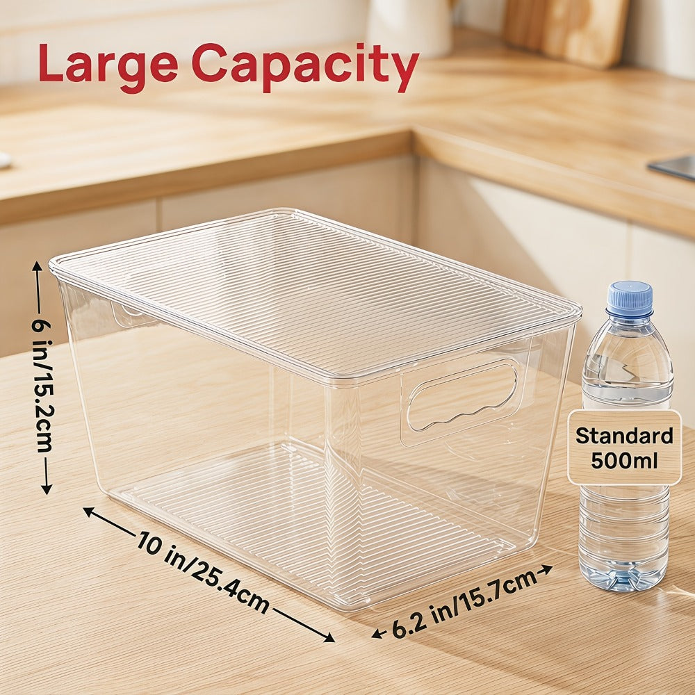 Clear Stackable Storage Bins with Lids 10 Pack - Large Plastic Pantry Organizer Containers with Handle, 11x7.5x6 Inch, for Kitchen Fridge Cabinet Closet Bathroom Organization