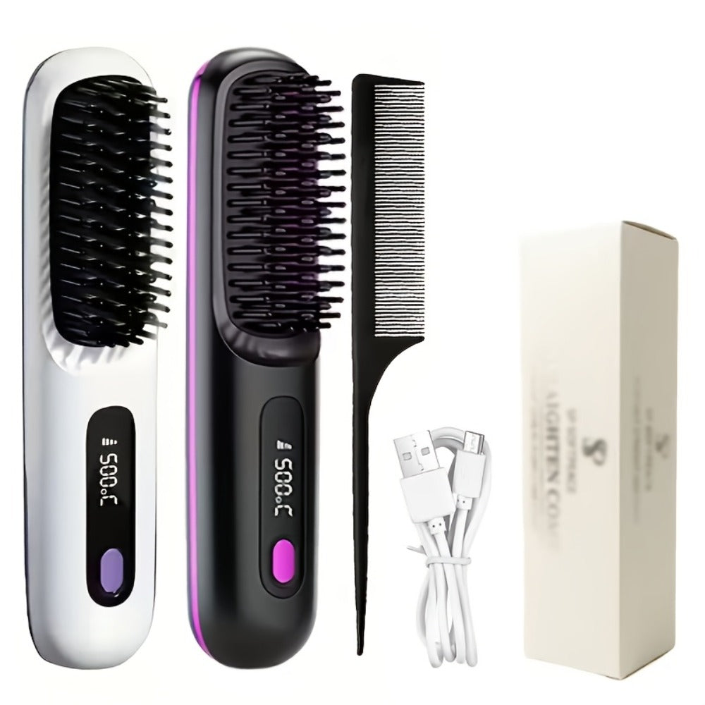 Cordless Mini Hair Straightener Wireless Flat Iron USB Rechargeable 2000mAh 3-Speed Adjustable Temp LED Display Professional Styling Smooth Shiny Hair Travel Home Black White