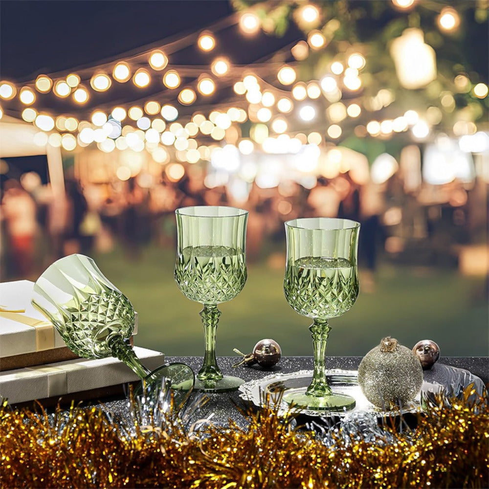 Plastic Crystal Champagne Goblets 48pcs Shatterproof Stackable 7oz Reusable Wine Glasses for Wedding Party Christmas Halloween Elegant Vintage Tableware Drink Cups