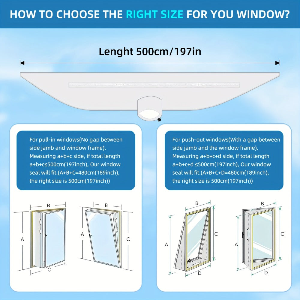 Portable AC Window Sealing Strip Universal | Adjustable Air Conditioner Exhaust Hose Seal Kit with Zipper & Adhesive | 4M 5M 220¡± 236¡± Sizes for All Portable Air Conditioners
