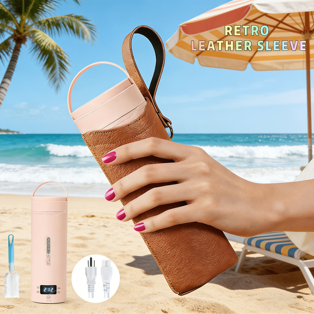 Travel Electric Kettle Mini Portable ¨C Small Water Boiler with 4 Temperature Settings, 304 Stainless Steel, Auto Shut-Off & Boil-Dry Protection, BPA-Free Compact Tea Coffee Kettle with Leather Sleeve ¨C Pink, Black, White