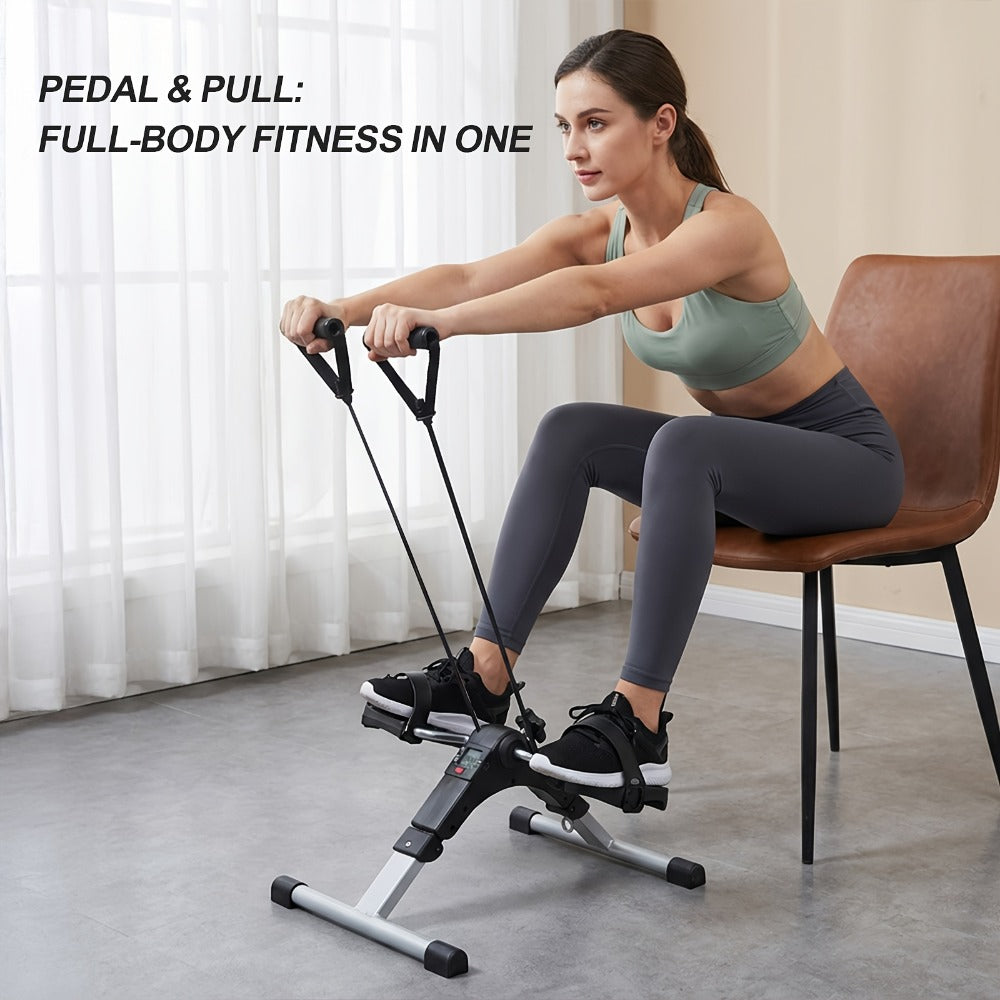 Portable Elliptical Trainer Mini Exercise Bike Under Desk Pedal Exerciser LCD Display 8 Resistance Levels Silent 350lb Capacity Arm Leg Training for Home Office Seniors