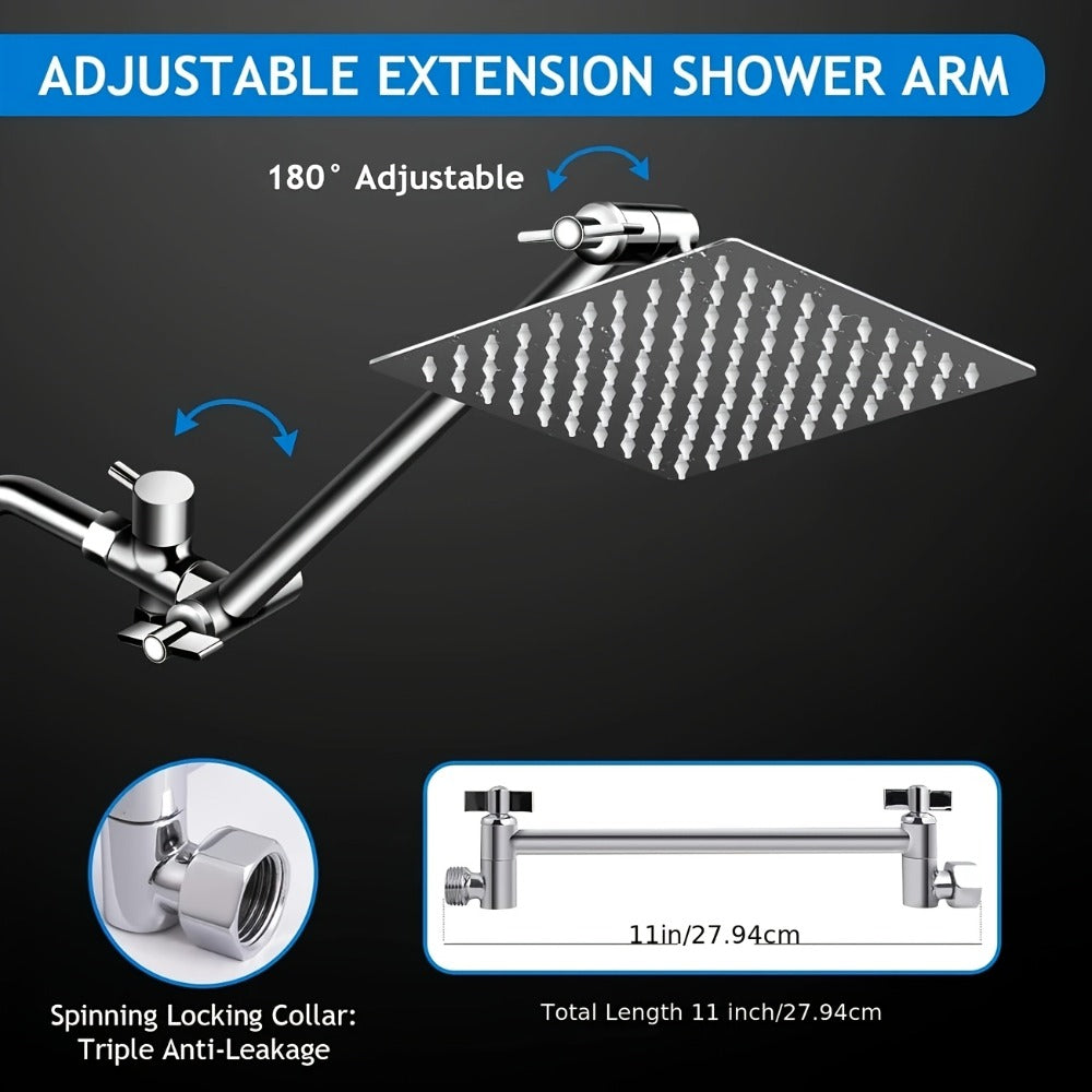 High Pressure Rainfall Shower Head Combo with Handheld Spray ¨C 9 Spray Settings, 180¡ã Adjustable Bracket, Stainless Steel Hose, Anti-Clog Nozzles, Modern Bathroom Shower System