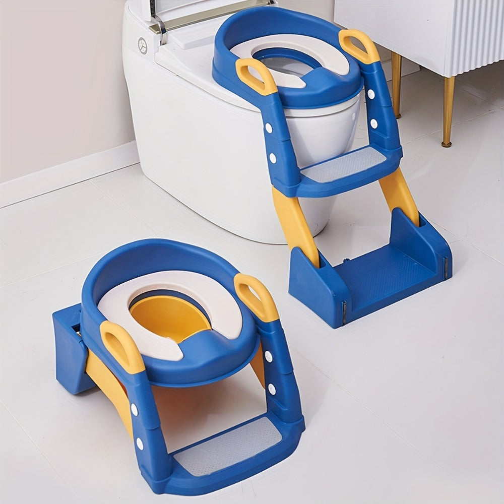 Potty Training Toilet Seat with Ladder ¨C 2-in-1 Toddler Toilet Seat & Step Stool, Foldable Kids Potty Chair with Anti-Slip Pad, Splash Guard & Wide Double Pedal, for Boys & Girls