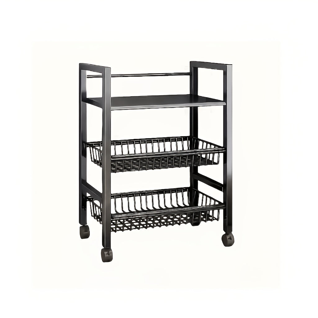 4 Tier Rolling Storage Rack with Wire Baskets Adjustable Metal Shelf on Wheels for Kitchen Pantry Bathroom Garage Closet Organizer