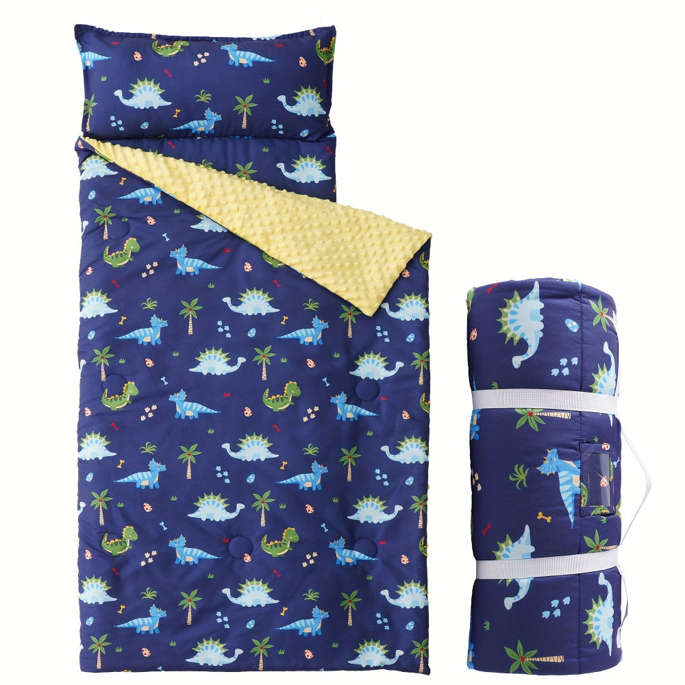 Kids Nap Mat Roll-Up Sleeping Mat for Daycare & Travel - 100% Polyester, Machine Washable, Fun Prints