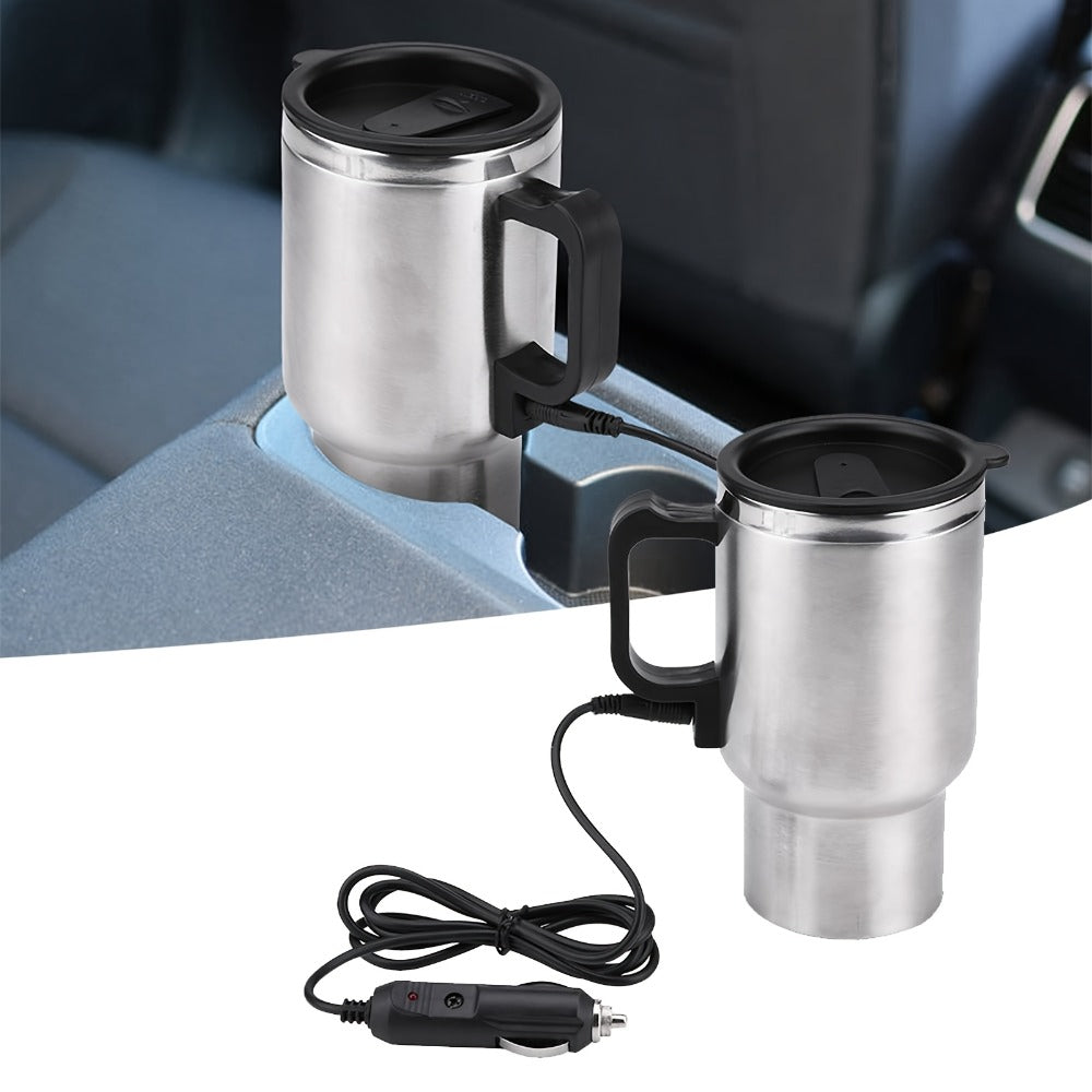 12V Car Electric Heating Travel Mug 450ml, Stainless Steel Car Electric Kettle with Cigarette Lighter Plug, 65¡ãC Keep Warm Coffee Mug Heater for Road Trip Camping