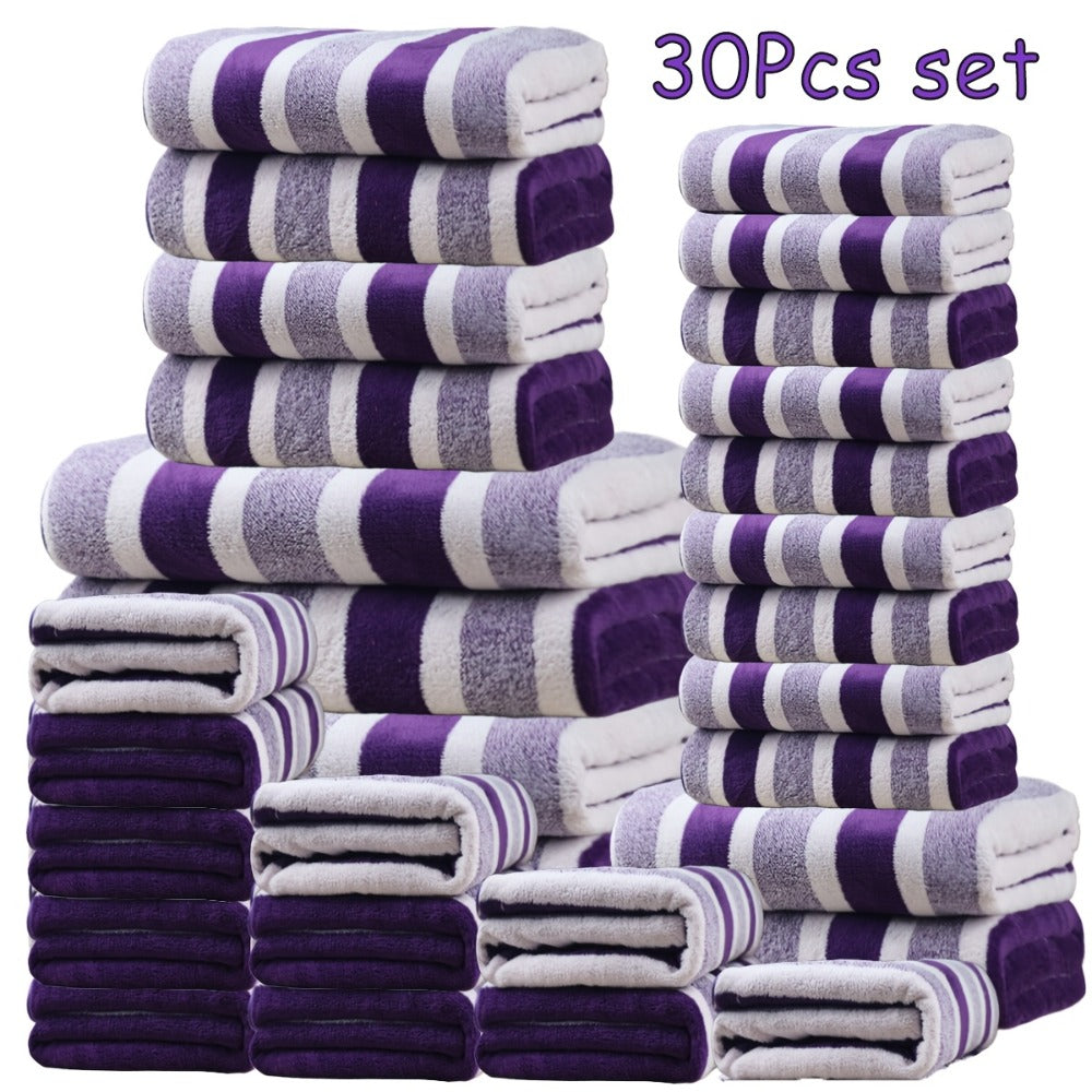 Bath Towel Set 30 Piece Coral Fleece Super Soft Quick Dry Fast Absorption Lightweight Large Wide Towels for Home Hotel Spa Gym Camping Christmas Gift Red Gray Green Navy Blue Purple Brown