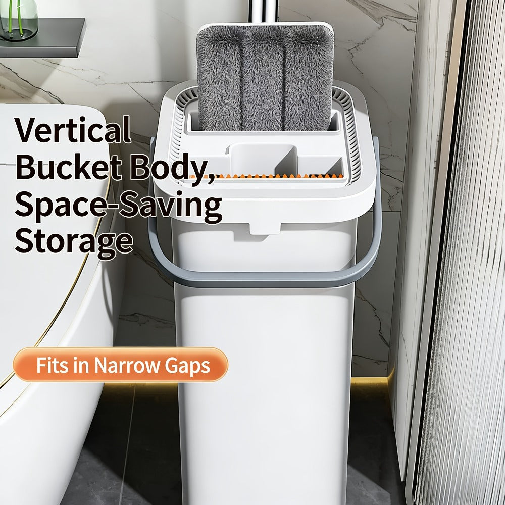 Hands-Free Flat Mop with Bucket Set ¨C 8pcs, 6 Microfiber Pads & Gloves, Dry & Wet Floor Cleaning for Bedroom, Kitchen & Bathroom