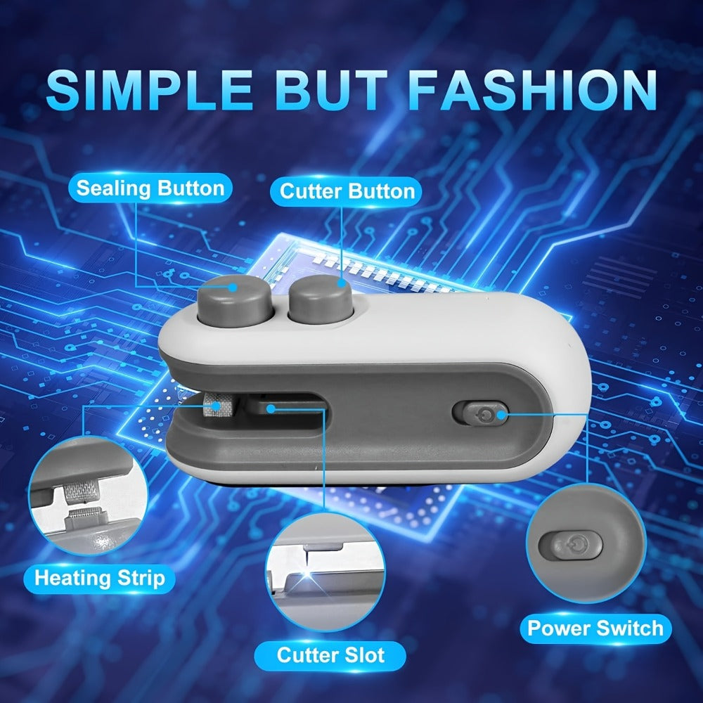 Bag Sealer Handheld Heat Sealer 3-Pack ¨C USB-C Rechargeable 2-in-1 Magnetic Food Sealer with Cutter, Snack Bag Resealer for Plastic Bags, Kitchen Food Freshness, Home & Outdoor Use