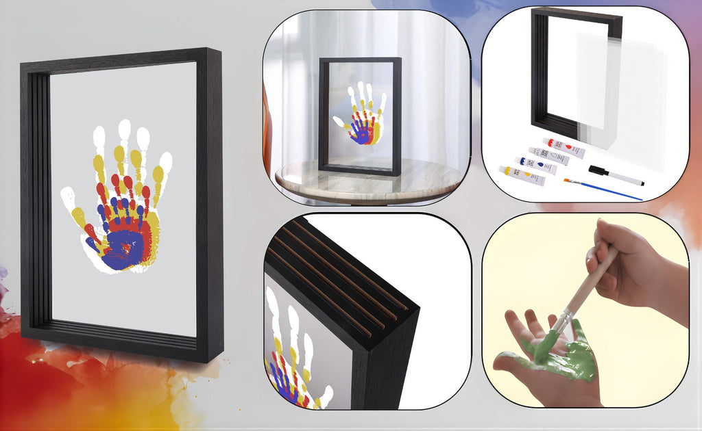 Handprint Kit for Family - DIY Wooden Keepsake Frame with Paint, Baby Hand & Footprint Craft Set, Cherished Memory Keepsake Box, Unique Gift for New Parents, Home Decor Nursery Art