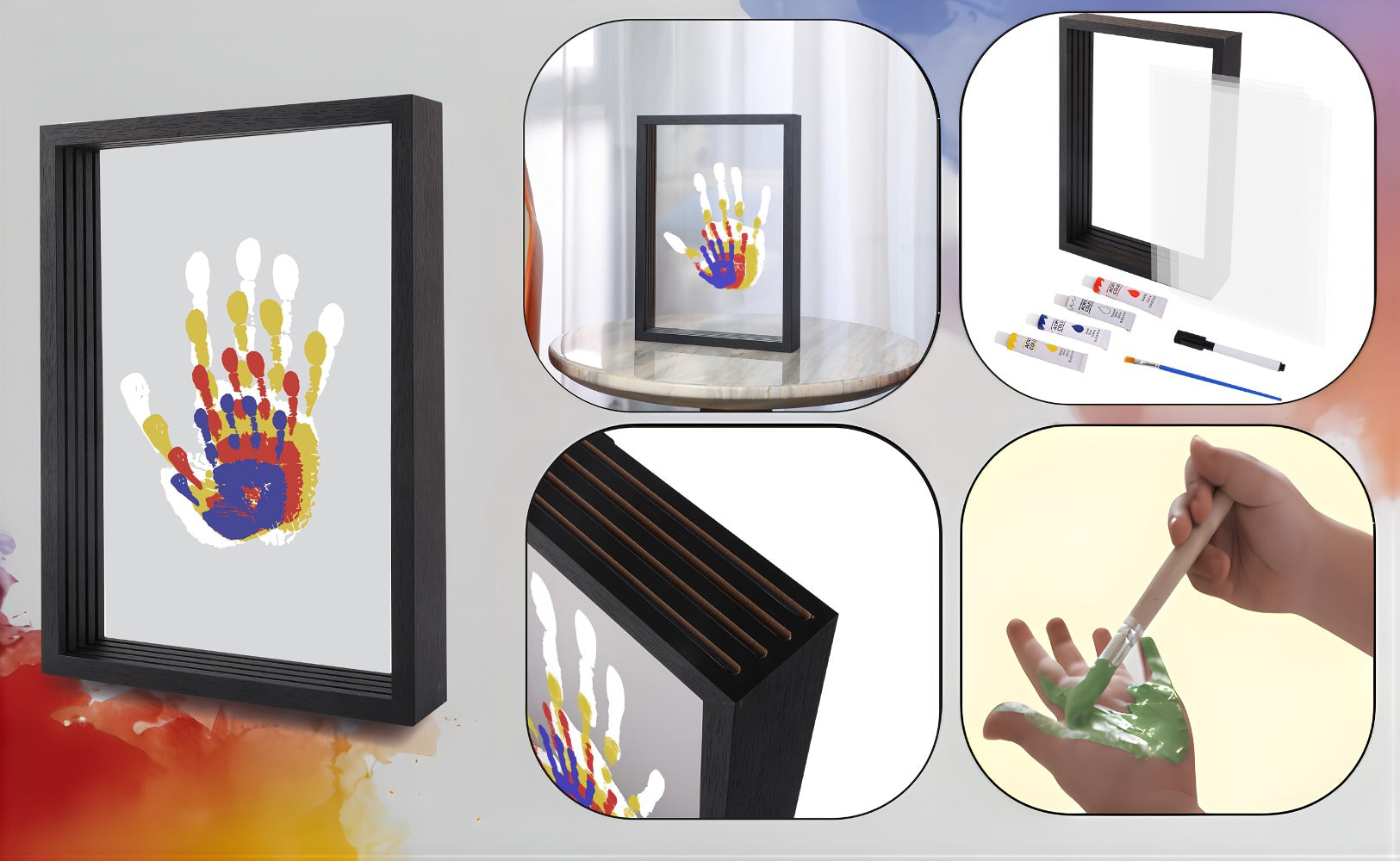Handprint Kit for Family - DIY Wooden Keepsake Frame with Paint, Baby Hand & Footprint Craft Set, Cherished Memory Keepsake Box, Unique Gift for New Parents, Home Decor Nursery Art